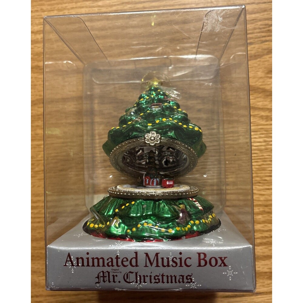 Vintage New Mr. Christmas  Music Box Hinged Revolving Train Christmas Tree
